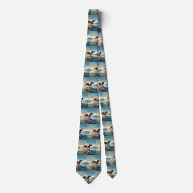 American Engligh Foxhound Beach Surfing Painting  Tie (Front)