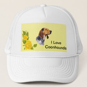 American English Coonhound and Yellow Roses Trucker Hat