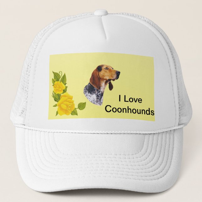 American English Coonhound and Yellow Roses Trucker Hat (Front)