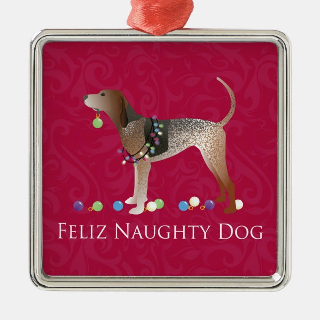 American English Coonhound Christmas Metal Tree Decoration (Front)