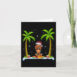 American English Coonhound Dog Santa Hat Palm Tree Card