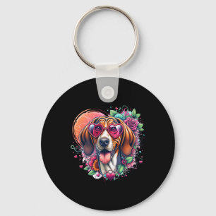 American English Coonhound Dog St Valentine Artwor Key Ring