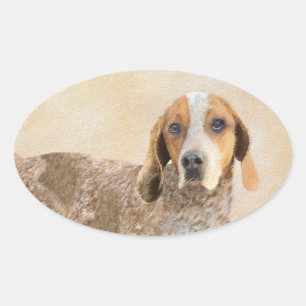 American English Coonhound Painting - Dog Art Oval Sticker