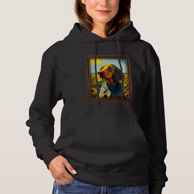 American English Coonhound Painting Sunflower Flow Hoodie (Front)