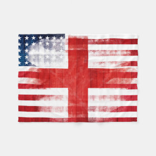 American English Flag   Wood Grain & Paintstrokes Fleece Blanket