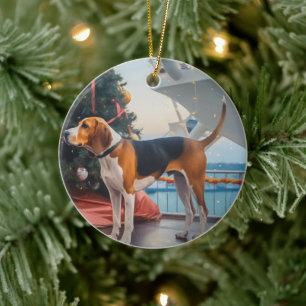 American English Foxhound Christmas Cruise Holiday Ceramic Ornament