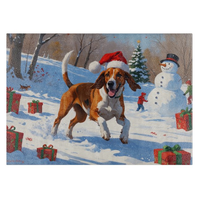 American English Foxhound Christmas Festive Snow  Cutting Board (Front)