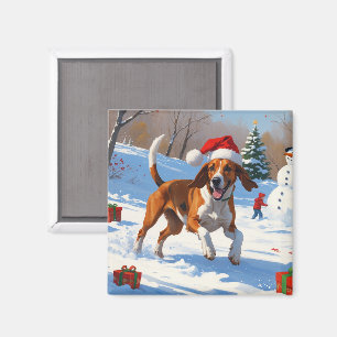 American English Foxhound Christmas Festive Snow Magnet