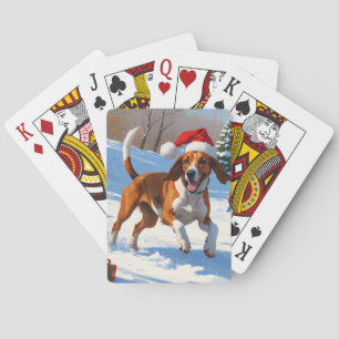 American English Foxhound Christmas Festive Snow Playing Cards