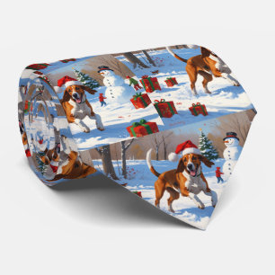 American English Foxhound Christmas Festive Snow Tie