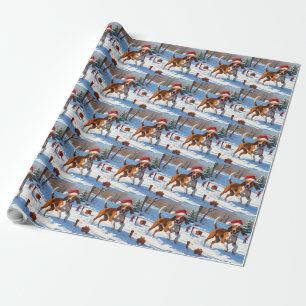 American English Foxhound Christmas Festive Snow Wrapping Paper