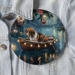 American English Foxhound Christmas Festive Voyage 6 Cm Round Badge