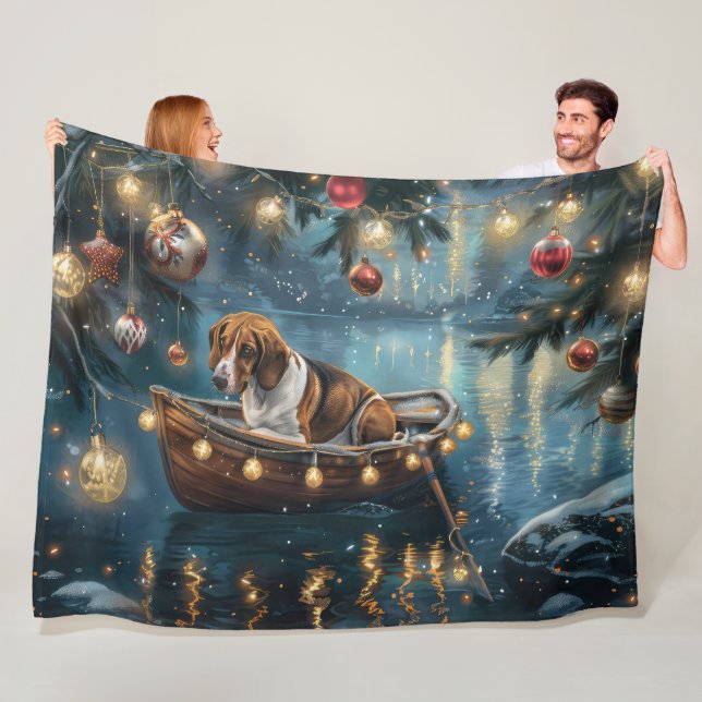 American English Foxhound Christmas Festive Voyage Fleece Blanket (In Situ)