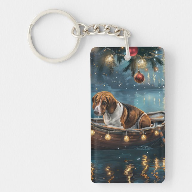 American English Foxhound Christmas Festive Voyage Key Ring (Front)