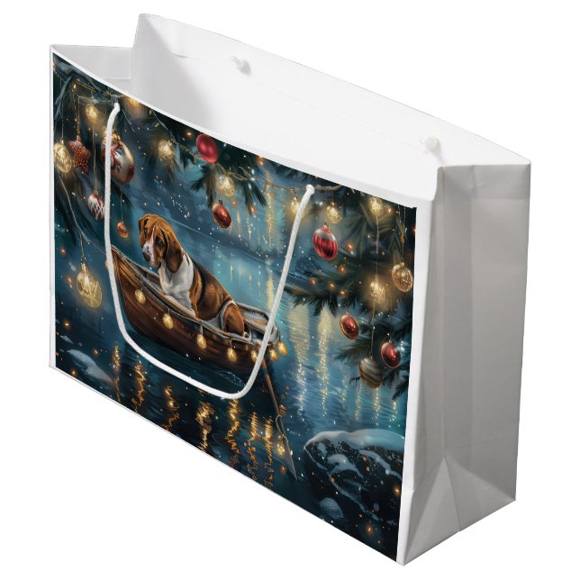 American English Foxhound Christmas Festive Voyage Large Gift Bag (Front Angled)