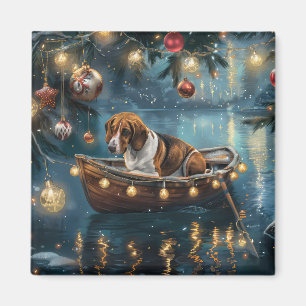 American English Foxhound Christmas Festive Voyage Magnet