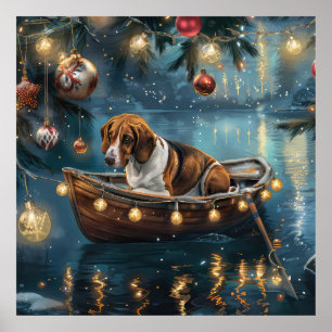 American English Foxhound Christmas Festive Voyage Poster