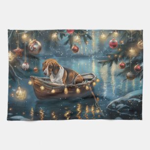 American English Foxhound Christmas Festive Voyage Tea Towel