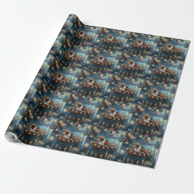 American English Foxhound Christmas Festive Voyage Wrapping Paper (Unrolled)