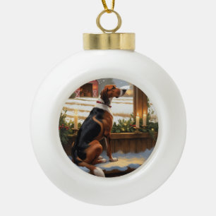 American English Foxhound Christmas Lights Holiday Ceramic Ball Christmas Ornament