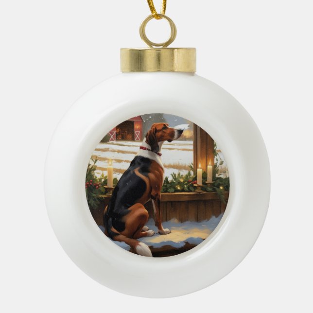American English Foxhound Christmas Lights Holiday Ceramic Ball Christmas Ornament (Front)