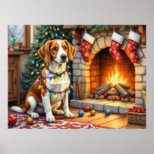 American English Foxhound Christmas Lights  Poster