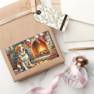 American English Foxhound Christmas Lights Rectangular Sticker