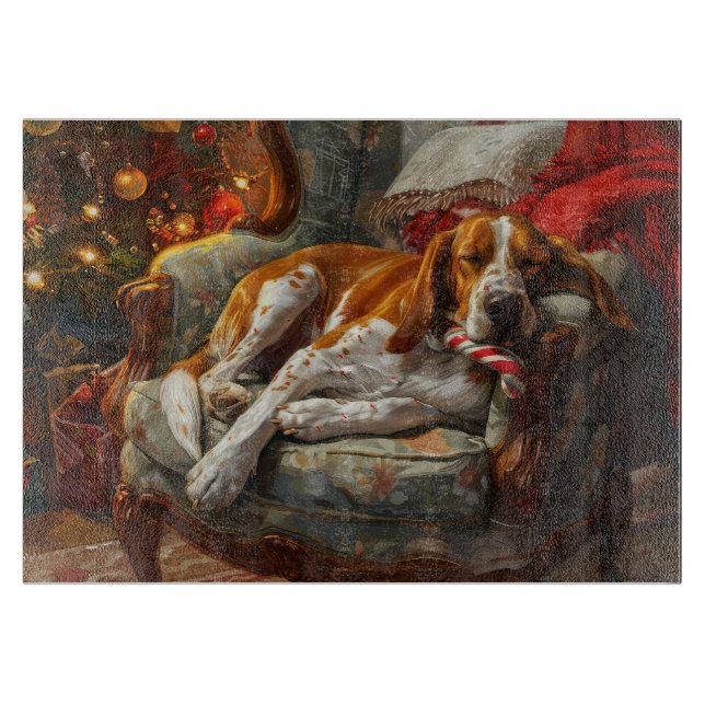 American English Foxhound Dog Christmas Festive Cutting Board (Front)