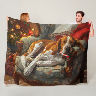 American English Foxhound Dog Christmas Festive Fleece Blanket