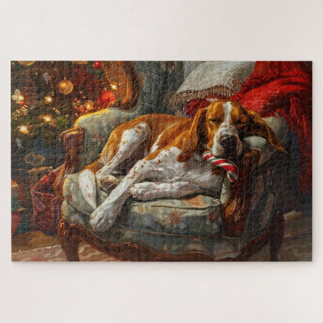 American English Foxhound Dog Christmas Festive Jigsaw Puzzle (Horizontal)