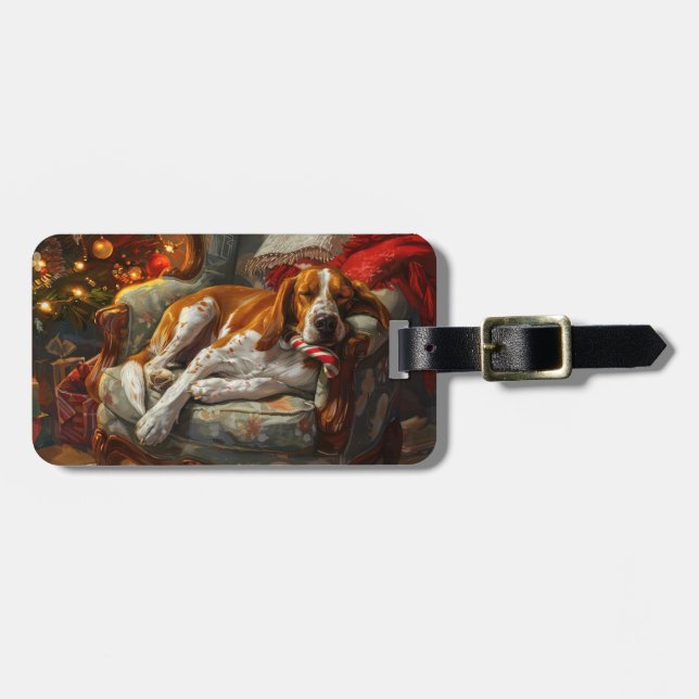 American English Foxhound Dog Christmas Festive Luggage Tag (Front Horizontal)