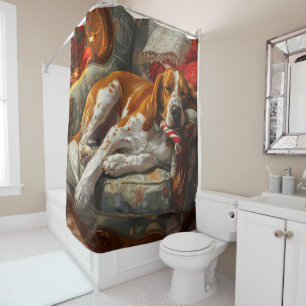 American English Foxhound Dog Christmas Festive Shower Curtain