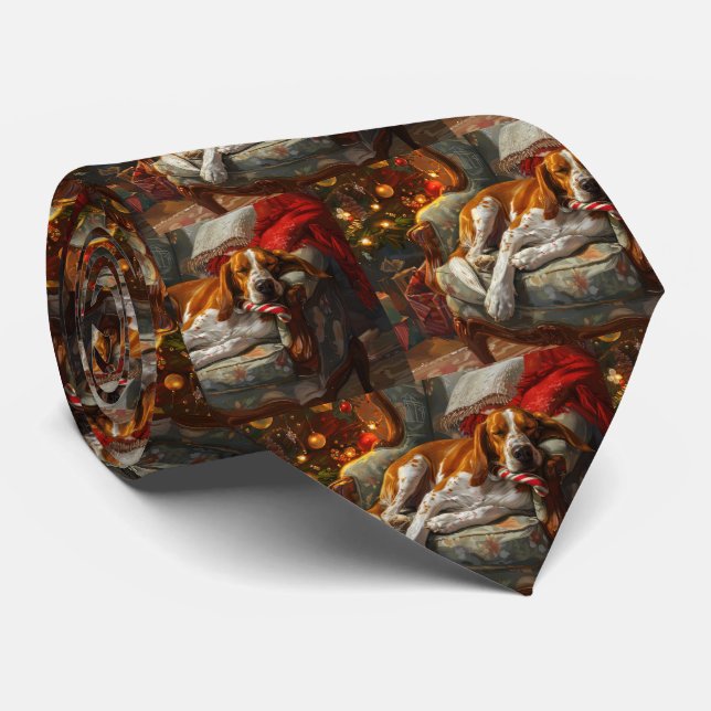 American English Foxhound Dog Christmas Festive Tie (Rolled)