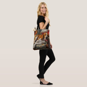 American English Foxhound Dog Christmas Festive Tote Bag