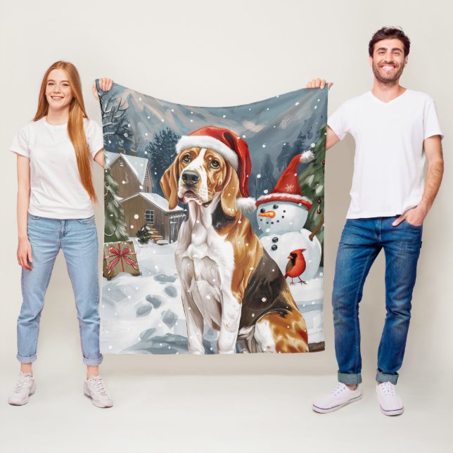 American English Foxhound Dog Winter Christmas Joy Fleece Blanket (In Situ)