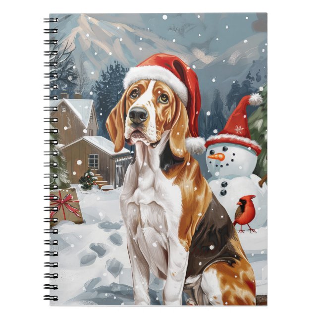 American English Foxhound Dog Winter Christmas Joy Notebook (Front)