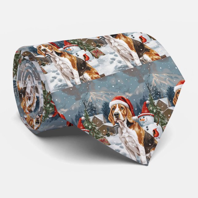 American English Foxhound Dog Winter Christmas Joy Tie (Rolled)