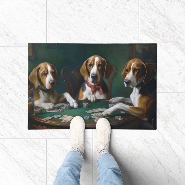 American English Foxhound Dogs Playing Poker Art Doormat (Indoor)