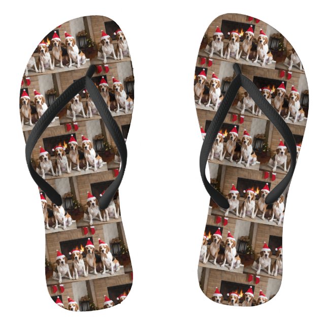 American English Foxhound Fireplace Christmas Thongs (Footbed)