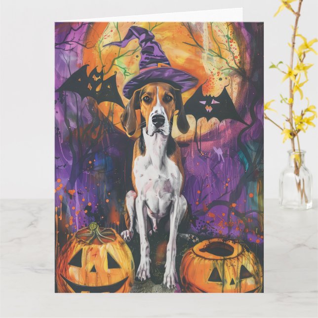 American English Foxhound Halloween Pumpkin  Card (Yellow Flower)