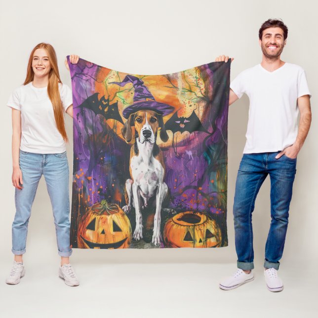 American English Foxhound Halloween Pumpkin  Fleece Blanket (In Situ)