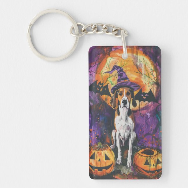 American English Foxhound Halloween Pumpkin  Key Ring (Front)