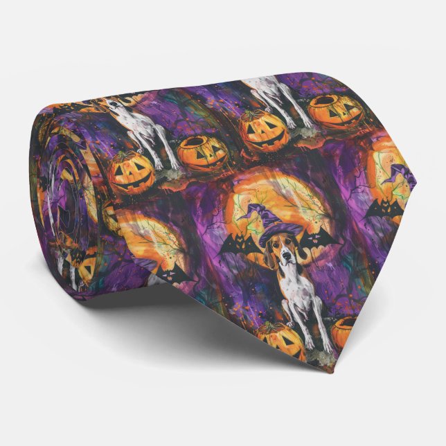 American English Foxhound Halloween Pumpkin  Tie (Rolled)