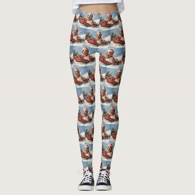 American English Foxhound in Sledge Christmas Leggings (Front)