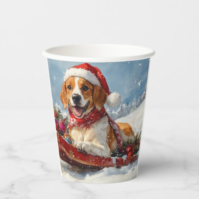American English Foxhound in Sledge Christmas Paper Cups (Front)