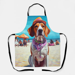 American English Foxhound on Beach, summer gift  Apron
