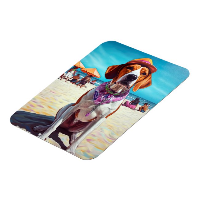American English Foxhound on Beach, summer gift  Magnet (Left Side)