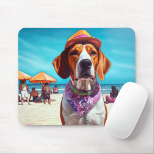 American English Foxhound on Beach, summer gift  Mouse Pad