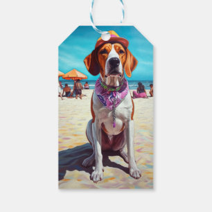 American English Foxhound on Beach, summer gift  Tags