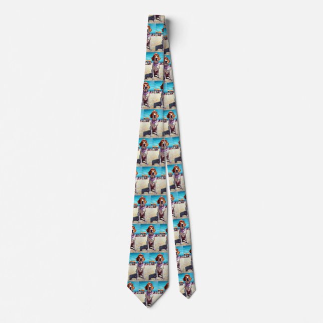 American English Foxhound on Beach, summer gift  Tie (Front)